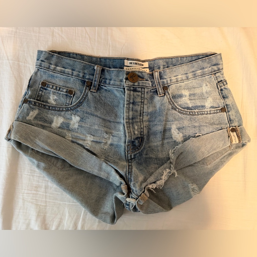 One Teaspoon Light Blue Distressed Jean Shorts